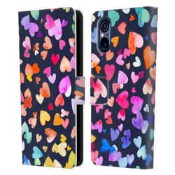 Head Case Designs Officially Licensed Ninola Valentines Hearts Black Colorful Leather Book Wallet Case Cover Compatible with Sony Xperia 5 V 5G