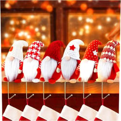 OUFINI Christmas Gnome Stocking Holders for Mantle - Set of 6 Hooks for Fireplace Hangers
