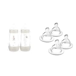 MAM Easy Start Anti-Colic Baby Bottles, 9 oz (2 Count) & Nipples Mixed Flow Pack - Slow Flow Level 1 & Medium Flow Level 2, Fits All MAM Bottles (4 Count)