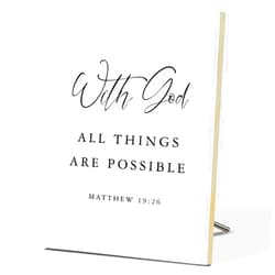 Bxtala Christian Desk Decor - With God All Things Are Possible, Leopard Print Wood Sign Bible Verse Wall Decor, Religious Gifts For Women Men Prayer, Christian Decor For Home Office Bedroom