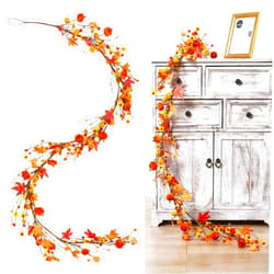 RoseCraft Fall Garland Decor, 6Ft Artificial Berries Pumpkin Maple Leaf Autumn Garland Decorations, for Home Fireplace Door Frame Doorway Porch Backdrop Indoor/Outdoor Party Weeding Holiday Decor.