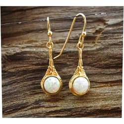 Lianie Opal Earrings, Gold Dangle Victorian Earrings with White Stone, Gemstone Drop Earrings, Unique Gift for Women, Handmade Boho Jewelry, October Birthstone