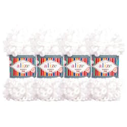 Alize Puffy Fine Baby Blanket Small Loop 100% Micropolyester Soft Yarn Lot of 4skn 400gr 64yds (55 - White)