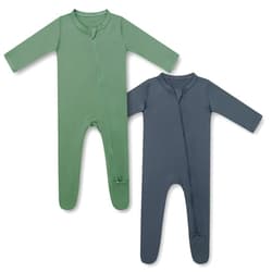 HAPIU Rayon from Bamboo Baby Footed Pajamas, 2 Way Zipper YKK, Footie for Baby Boy Girls, Newborn-24 Months, 2-Pack, Dark Forest Green&Dark Grey, 0-3 Months