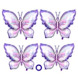 YOTHORN 4 Pieces Butterfly Balloons, Purple Butterfly Foil Mylar Balloons,Butterfly Baby Shower Decoration for Butterfly Themed Party Wedding Birthday Party Baby Shower Decorations Supplies