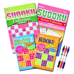 Variety Savings 4-Pack 350+ Sudoku Puzzles for Adults, with Tips & Tricks, Puzzle Books for Adults & Seniors, Aging Seniors Brain Stimulation Activity Books, Large 8 X10 and Digest 5 X 8 Combo