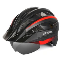 VICTGOAL Bike Helmet for Men Women with Led Light Detachable Magnetic Goggles Removable Sun Visor Mountain & Road Bicycle Helmets Adjustable Size Adult Cycling Helmets