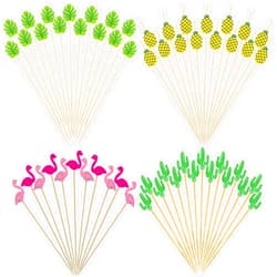 Busnos Food Cocktail Toothpicks for Appetizers 100 Pcs Assorted Monstera Cocktail Picks Decorative Food Fruit Cupcake Sandwich Skewers Picks for Restaurants or Buffets Party Supplies