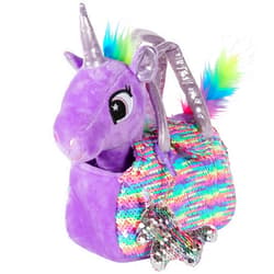Little Jupiter Plush Pet Set - Unicorn Toys - Unicorns Gifts for Girls - Stuffed Animal for Kids - Unicorns - Plush Toy - w/Reversible Sequins & Charm (Purple Rainbow Unicorn) Age 4-5 - 6-7 yr