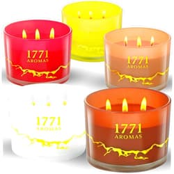 1771 Aromas Vanilla, Coffee, Cocnut, Citronella and Strawberry Scented Candles - 100% Natural Soy Wax - Large 3 Wick Jar Candle - Up to 50 Hours Burning Time - Aromatherapy Candles for Home