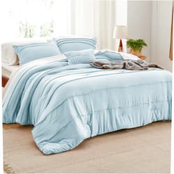 Bedsure Sky Blue Queen Comforter Set - 4 Pieces Pinch Pleat Bed Set, Down Alternative Bedding Sets for All Season, 1 Comforter, 2 Pillowcases, 1 Decorative Pillow