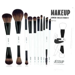 Jessup Makeup Brushes Set 10pcs, Double Sided Foundation Contour Blush Highlight Blending Eyebrow Brush Eyeshadow Eyeliner Concealer Brush, Bright Cyan Cruelty Free Cosmetic Tools T500
