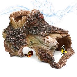 Relaqcc Tree Trunk Cave Aquarium Decoration Reptile Cave Climb Hideout Hideaway, Betta Log Resin Wood House Fish Tank Decorations for Betta Fish, Shrimp, Lizards, Leopard Gecko