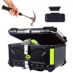 Letusto GRUNT SPORTS 45L Motorcycle Tail Box Top Case - Scooter Universal Storage Trunk – Waterproof Aluminum Luggage Tour Helmet Box with Security Lock - Includes Back Cushion (Black, 45L)