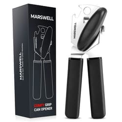 MARSWELL Manual Can Opener with Comfy Grip, Easy Turn Knob & Magnetic Lid Lifter, Smooth Cutting Hand Held Can Opener for Seniors, Arthritis & Weak Hands, Heavy Duty Kitchen Tool, Black