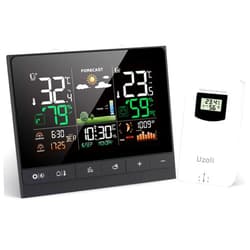 Uzoli Weather Station Wireless Indoor Outdoor, Temperature Humidity Monitor with Sensor, Weather Thermometer with Atomic Clock, Sunrise Sunset Time, Tide Level, Weather Forecast for Home