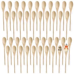 OMISTAR 50 PCS Wooden Spoons for Crafts - 12 Inches Kitchen Long Wooden Spoons for Cooking, Long Handle Wood Spoons Oval Wood Mixing Spoons Baking Mixing Serving Craft Utensils