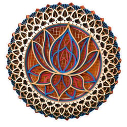 Aimery Wood Lotus Flower Wall Art，3d Wood Mandala Wall Hanging，Mandala Carved Wood Wall Decor，Layered Wood Wall Art，Bohemian Spiritual Wall Decor，Wooden Yoga Wall Art，Rustic Artwork (dark blue)