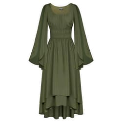 Scarlet Darkness Women Renaissance Costume Split Bell Sleeve Double Layered High Low Dress