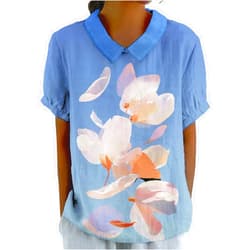 CUWFAT Casual Short Sleeve T-Shirts for Women Boho Floral Printed Comfy Blouses Nature Style Graphic Trendy Tops