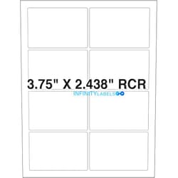 Infinity Labels 100 Laser Label Sheets, Standard White Matte Paper 3.75in. x 2.438in. Supplied 8 Labels Per Sheet.