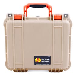 ColorCase Pelican Protector 1400 Case Desert Tan - Medium Size Waterproof Case with Pick & Pluck Foam & Convoluted Lid Foam - Orange Handles & Latches