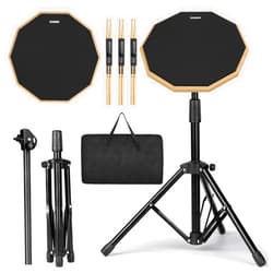 GrowDaily Drum Practice Pad Snare Drum Stand Set 12 In With Double Sided Silent Drum Pad, Drum sticks,Carrying Bag Adjustable Stand (Black)
