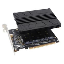 COMeap Quad NVMe PCIe Adapter M.2 NVMe SSD to PCI-e 4.0 3.0 x16 Card with Individual LED Indicator Heat Sink Support 2230 2242 2260 2280 NVMe SSD (PCI-e Bifurcation Required)