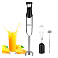 OBERLY Immersion Hand Blender Electric, OBERLY 500W Smart Stepless 3-in-1 Heavy Duty Handheld Stick Mixer, Stainless Steel Blade with Milk Frother, Egg Whisk for Coffee Foam, Smoothies and Puree