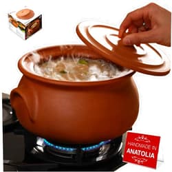 Hakan Handmade Clay Pot with Lid, Natural Unglazed Earthen Cookware, Terracotta Pot, Casserole Dish, Rice Cooking, Clay Pot, Terracotta Pan, Korean, Indian, Mexican Dish, Midi, 4.7 Quarts (4.5 L)