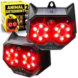 GEROSSI Upgraded Animal Deterrent 2 Pack - Solar Powered Design w/Motion Activated Predator Eyes - Effective Repellent Device for Coyote, Deer, Fox, Raccoon - Predator Lights for Chicken Coop, Farm, Yard