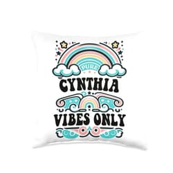 Retro Gift For Women Gift For CYNTHIA Vibes Only Cute Retro Girls Cynthia Name Throw Pillow, 16x16, Multicolor