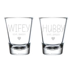 MIP Set of 2 Shot Glasses 1.75oz Shot Glass Gift Husband And Wife Wedding Engagement For Couple Hubby & Wifey