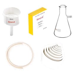 stonylab Filter Kit and Filter Paper Bundle, Porcelain Buchner Funnel 80mm and 250 ml Borosilicate Glass Filtering Flask and Filter Adapter Cones and Vacuum Rubber Tubing and Filter Paper