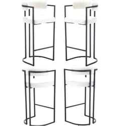 ZSARTS White Boucle Bar Stools Set of 2, Modern 30 Inch Barrel Barstools High Bar Chairs with Back Upholstered Kitchen Island Stools with Black Footrest for Home Bar Dining Room Pub