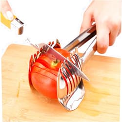 KAYCROWN Best Utensils Tomato Slicer Lemon Cutter Multipurpose Handheld Round Fruit Tongs Stainless Steel Onion Holder Easy Slicing Kiwi Fruits & Vegetable Tools Kitchen Cutting Aid Gadgets Tool