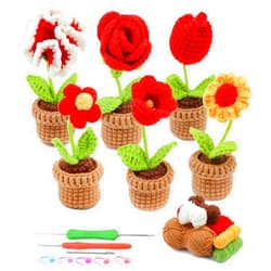 SAMLMAP Crochet Kit for Beginner Learn to Animal Amigurumi Crochet Kit Adult Kit with Step-by-Step Instructions and Video Tutorials Cow Mushroom Potted Plant Coasters