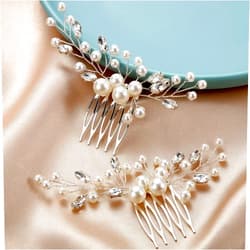 Ysleen Wedding Hair Comb, 2 Pcs Pearl Rhinestone Headpiece Flower Side Combs Hair Clip Bridal Hair Accessories for Girls, Silver
