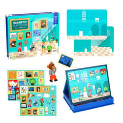 Petit Collage: My Museum Magnetic Play Scene - Fill the Museum with Iconic Art Pieces and Take Your Animal Friends on a Tour- Includes 2 Play Scenes and Over 40 Play Pieces - Great Travel Activity