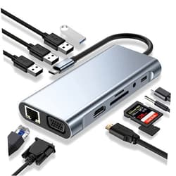 SZPACMATE USB C HUB, USB C Adapter 11 in 1 Dongle with 4K HDMI, VGA, Type C PD, USB3.0, RJ45 Ethernet, SD/TF Card Reader, 3.5mm AUX, Docking Station Compatible with MacBook Pro/Air, Other Type C Laptops