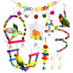 Higliocas Bird Toys Parakeets Cage Accessories: 11Pcs Parrot Toy Swing Ladder Natural - Small Birds Supplies for Cockatiel Conure Lovebird Budgie Canary Finches Quaker