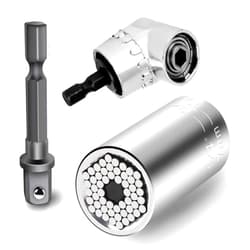 Regatic 7mm-19mm Ratchet Universal Sockets Metric Wrench Power Drill Adapter Set and 105 Degree Right Angle Extension Power Screwdriver Drill Attachment 1/4