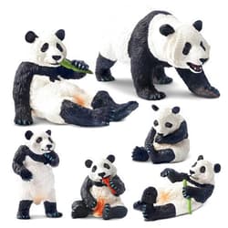 Toymany 6PCS Panda Figurines Toy, Plastic Jungle Panda Animal Figurine Family Set with Bamboo & Baby Pandas, Cake Topper Gift Panda Diorama Habitat Project Supplie for Kids