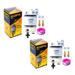 KOFIL R12T Fuel Water Separator Filter, Marine SPIN-ON Filter Replaces Racor S3240 120AT NPT 1/4-19, Fit 3/8 Inch NPT Outboard Motors for Diesel And Gasoline Engine With Four Fittings, 2pcs