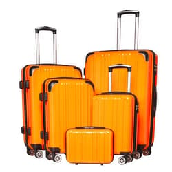 Coolife Luggage Expandable 5 Piece Sets PC+ABS Spinner Suitcase 20 inch 24 inch 28 inch (orange new)