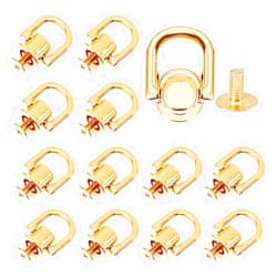 HZMM 12 Pcs D Ring Stud Screw Ball for Leather Purse, D Ring Stud Rivets Post Head Buttons Gold Ball Studs Rivets with D Rings Metal Ring for DIY Wallet Leather Collar Belt Handbag Shoes