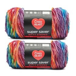 Red Heart Super Saver Bitty Stripe Crayon Box Yarn - 2 Pack of 10oz/283g - 100% Acrylic - #4 Worsted (Medium) - 515 Yards - Knitting/Crochet