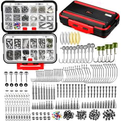 PLUSINNO 387pcs Fishing Accessories Kit, Fishing Tackle Box with Tackle Included, Fishing Hooks, Fishing Weights, Spinner Blade, Fishing Gear for Bass, Bluegill, Crappie