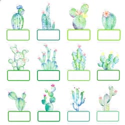 Whaline 120Pcs Large Cactus Name Tags Stickers 12 Designs Watercolor Succulent Nameplate Stickers Classroom Bulletin Board Decoration Label Stickers for Office School Desk Wall Message board, 20 Sheet
