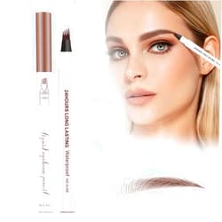 Mintiml New Microblading Eyebrow Pen,3D Waterproof Eyebrow Pencil,2PCS Eyebrow Tattoo Pencil 4 Fork Tip Natural Fine Stroke Eyebrow Pen,Eye Brown Makeup Long-Lasting Magic Eyebrow Pen (Light Brown)